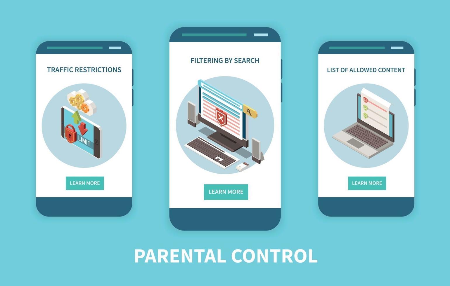 Parental Control Apps Isometric Set vector