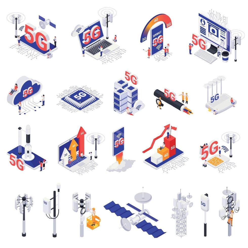 Internet 5G Technology Isometric Set vector