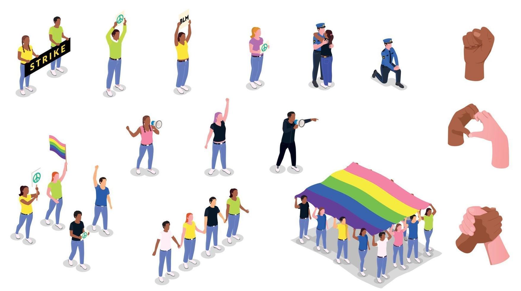 Solidarity Protest Icons Collection vector
