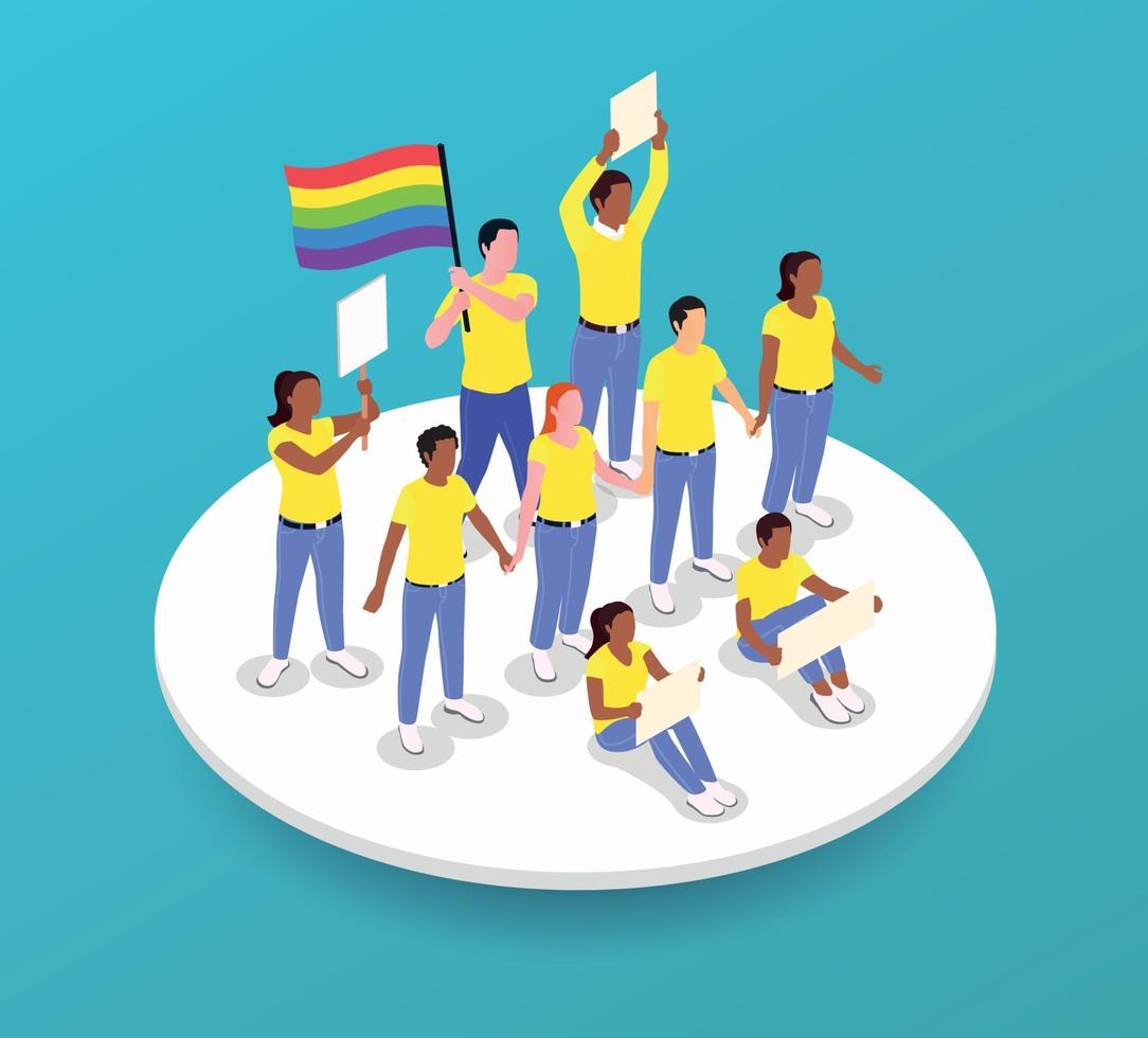 Pride Protest Isometric Composition vector