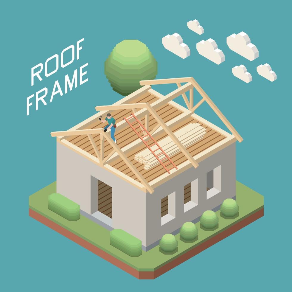 Roofer Isometric Composition vector