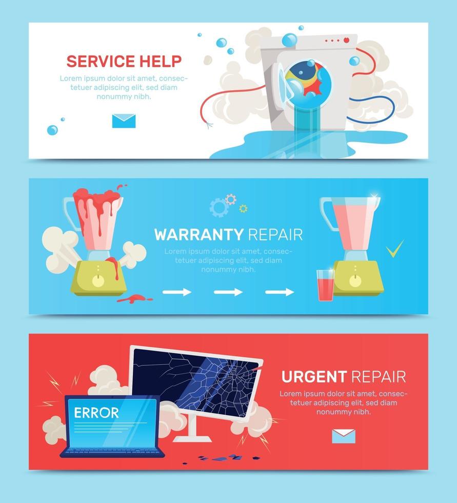 Broken Household Appliances Gadgets Flat Banner Set vector