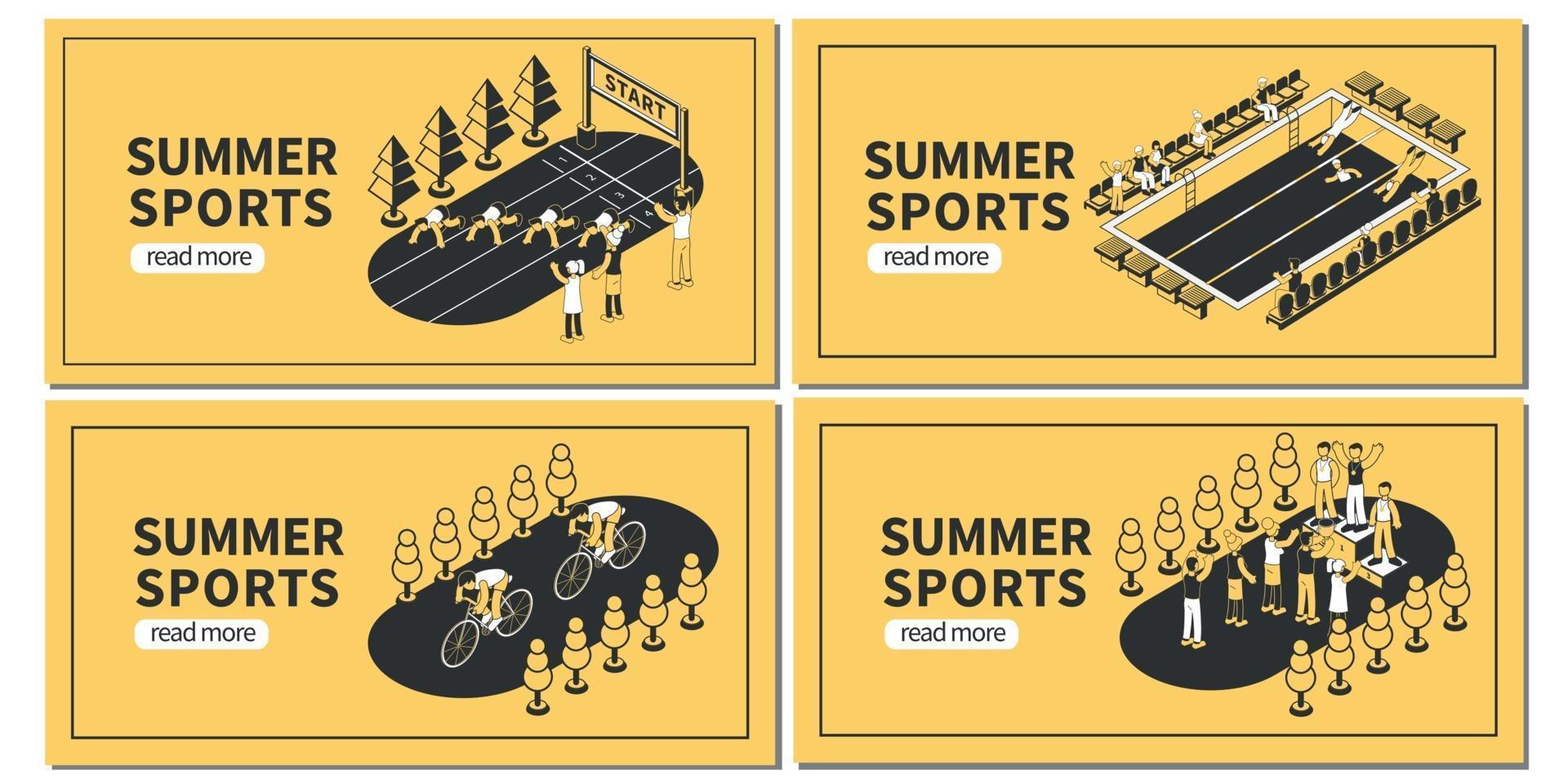 Banners horizontales de deportes de verano. vector