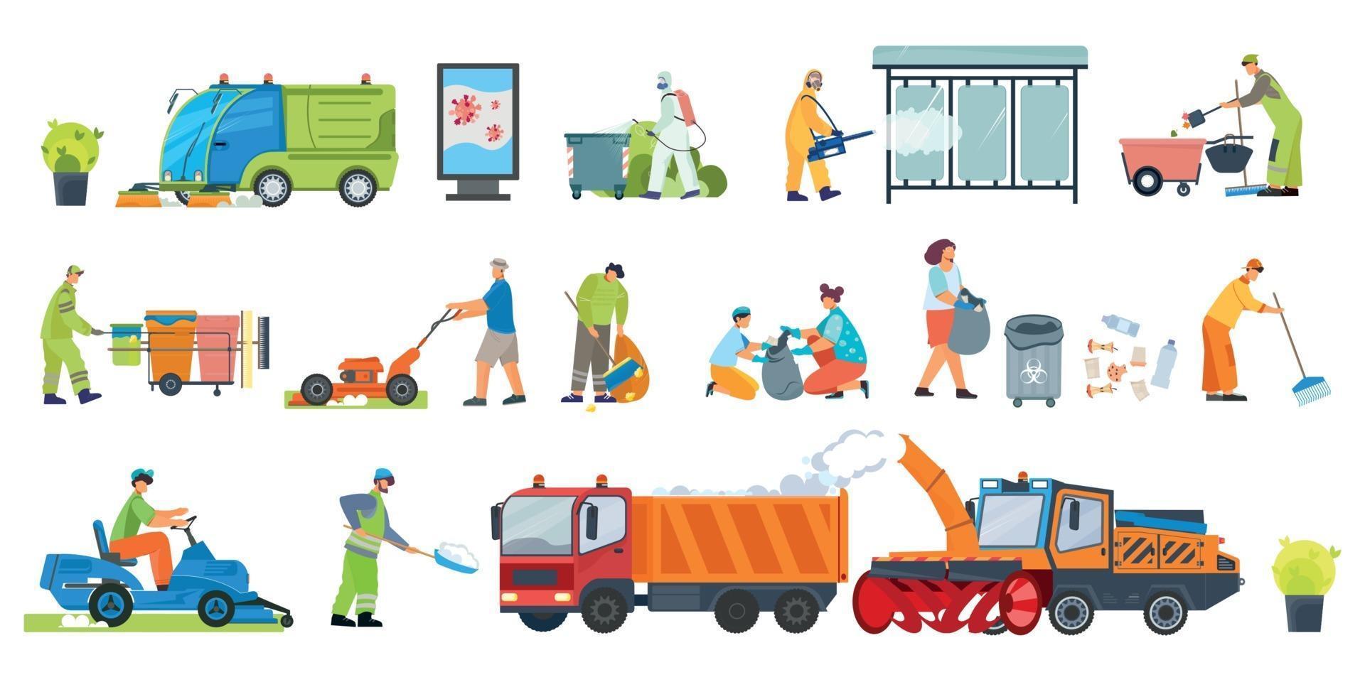 Street Cleaning Icon Set vector