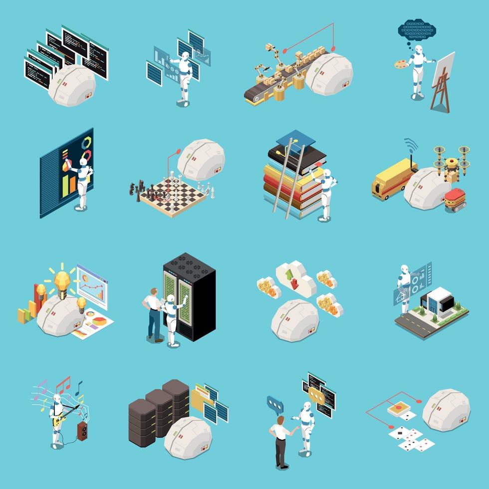 AI Isometric Icon Set vector