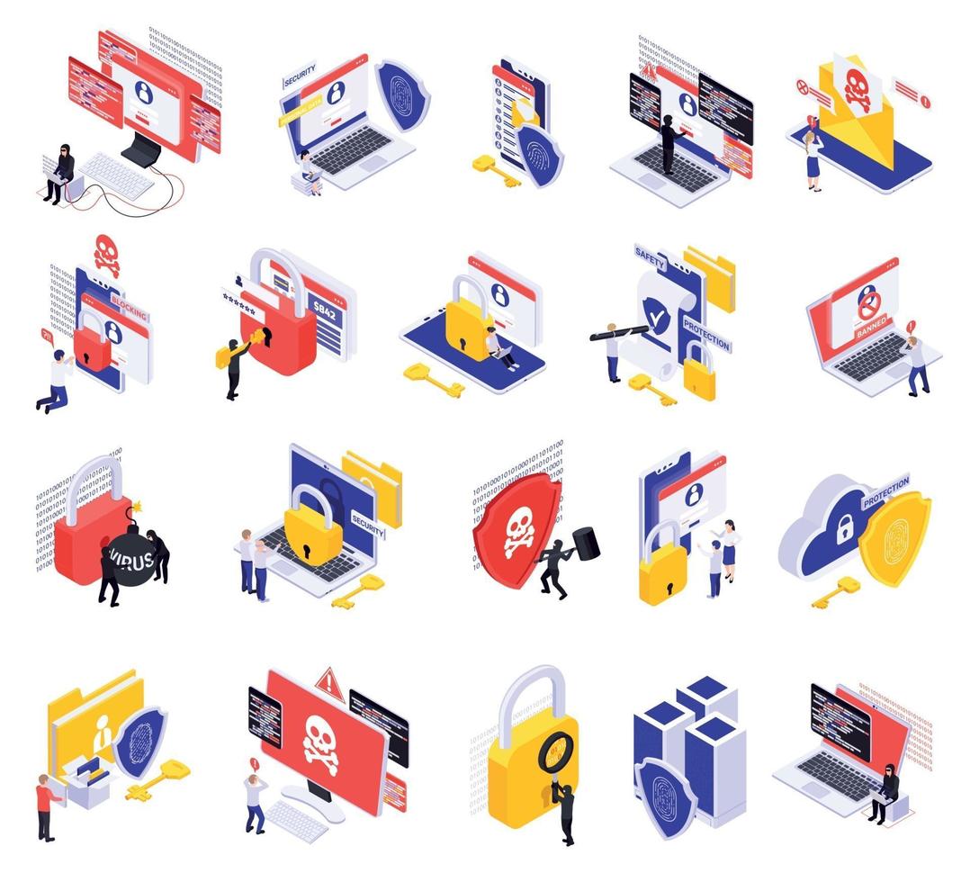 Data Protection Isometric Set vector