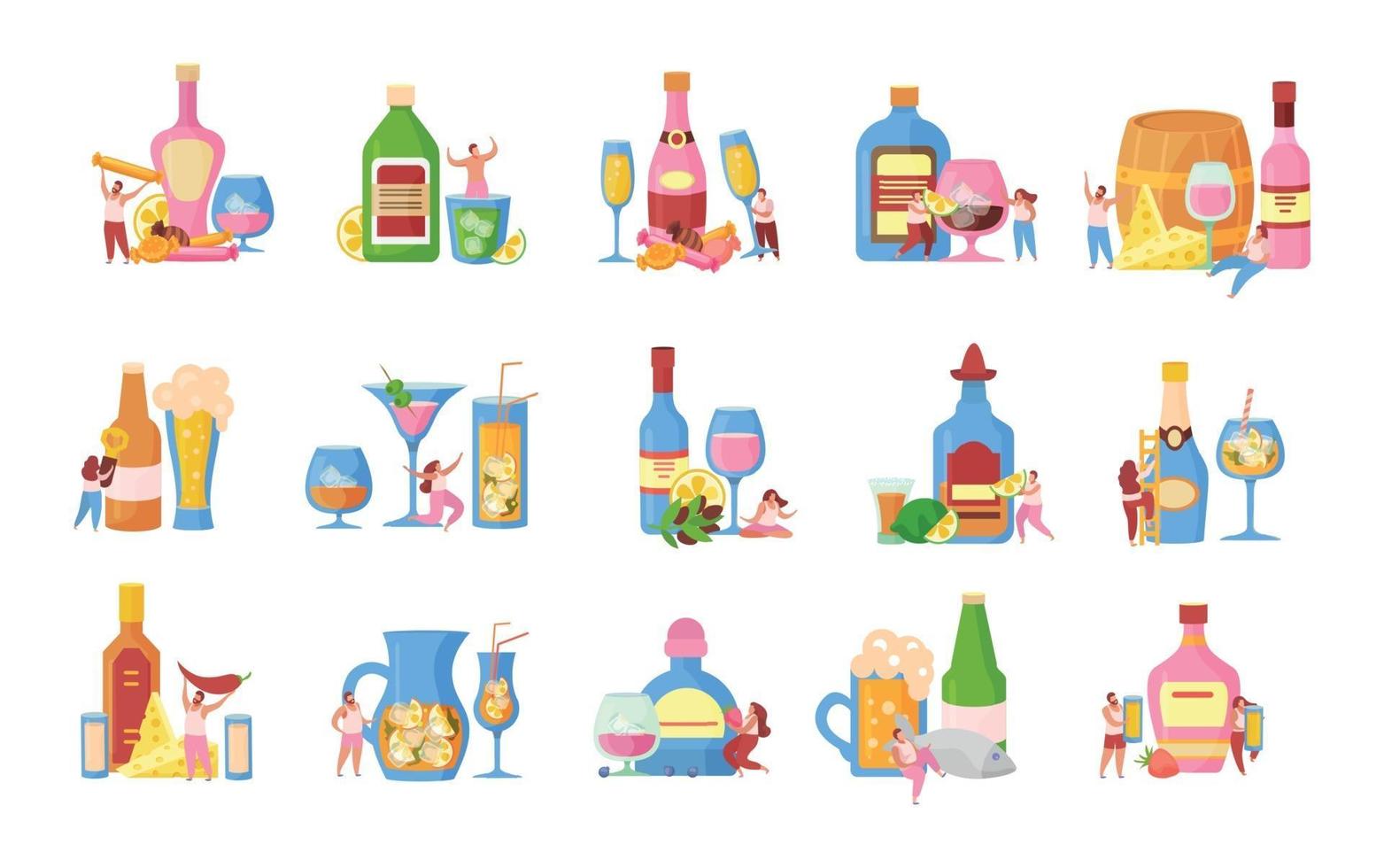 iconos planos de cócteles alcohólicos vector