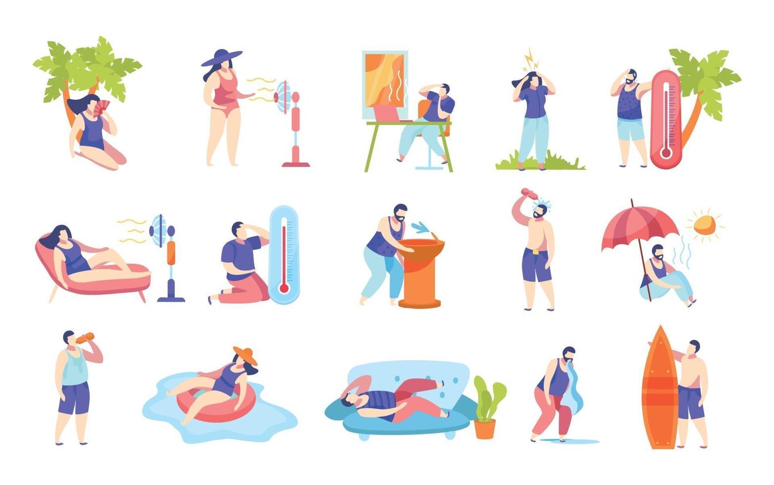 Summertime Heatstroke Flat Icons vector