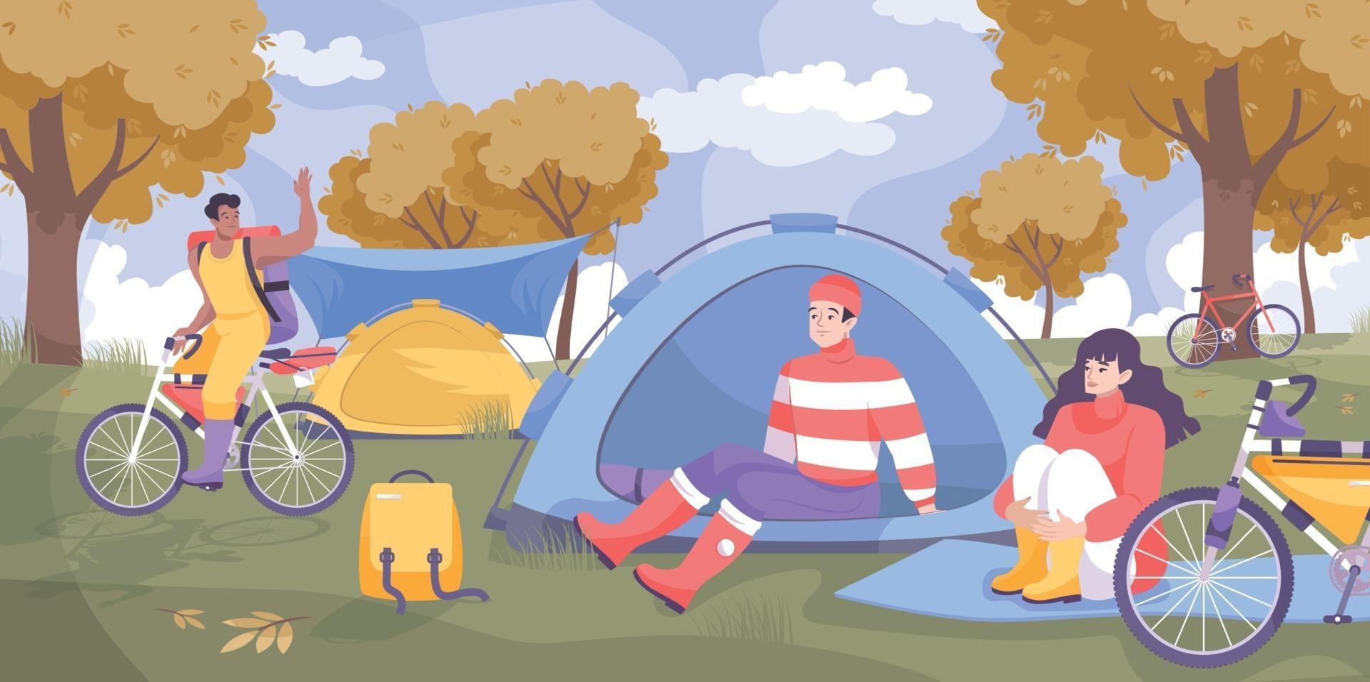 Bike Tourism Camping Flat Concept vector