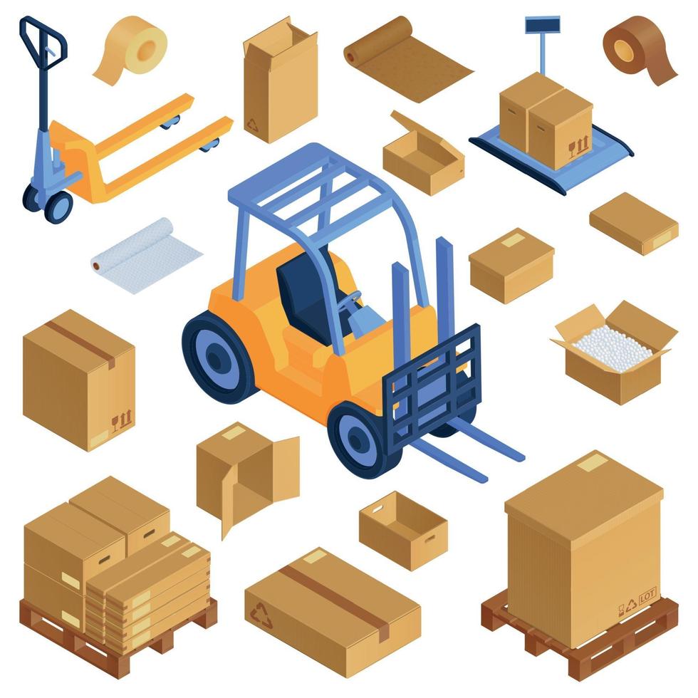 Isometric Warehouse Boxes Set vector