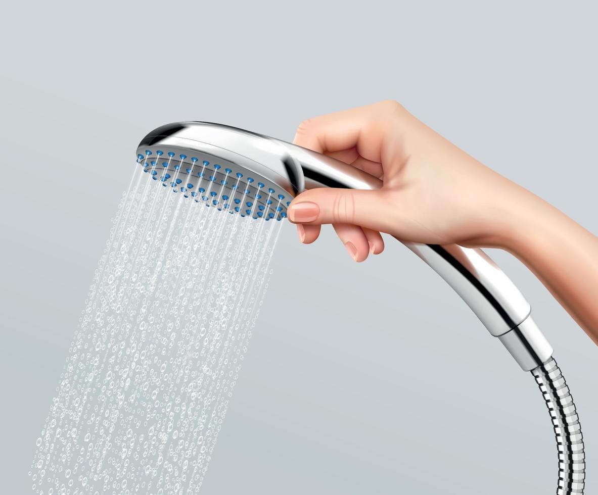 Shower Head In Hand Realistic Background vector