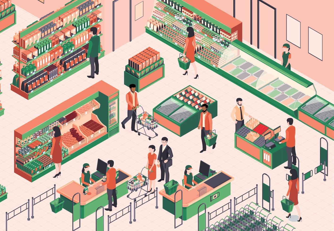 Inside Supermarket Isometric Composition vector