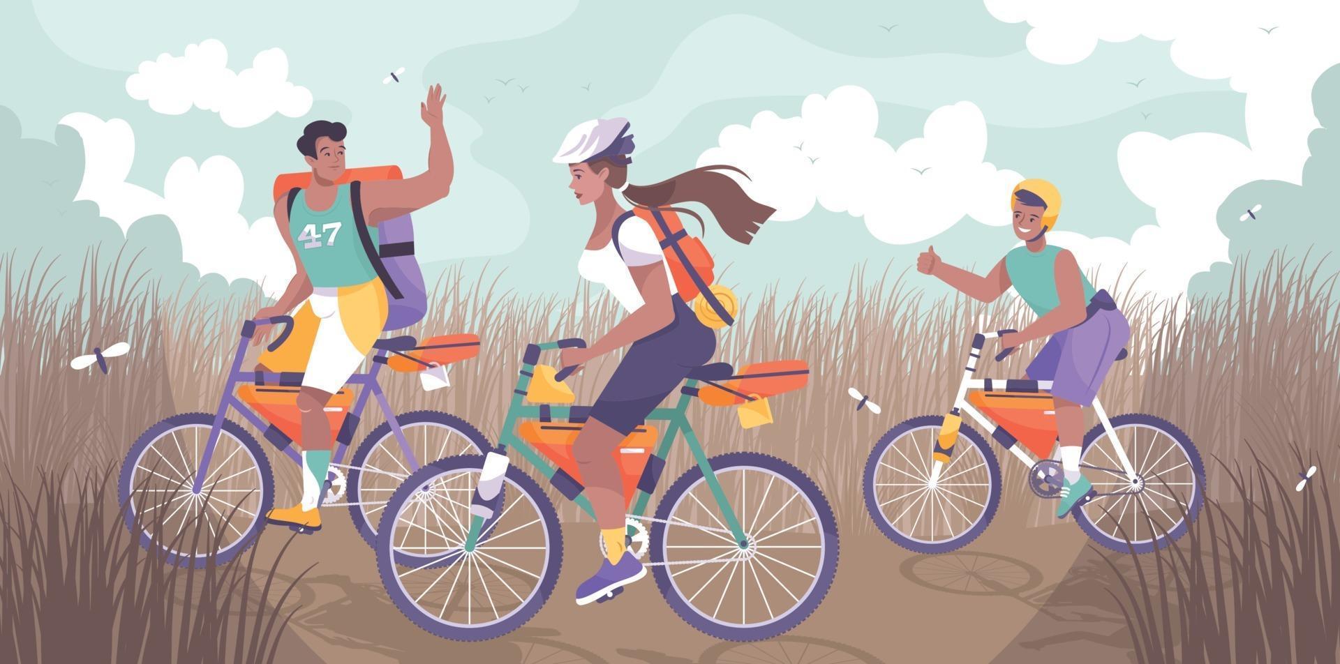 Bike Tourism Family Flat Composition vector