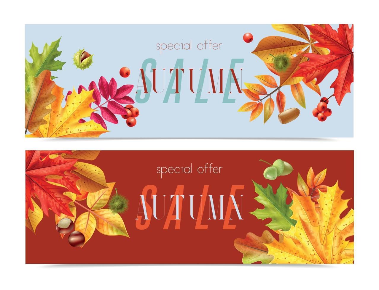 conjunto de banners horizontales de otoño vector