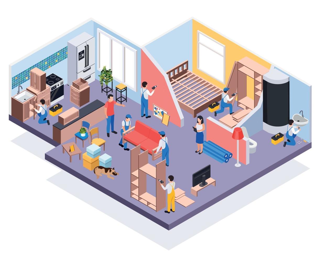 Isometric Renovation Repair Composition vector