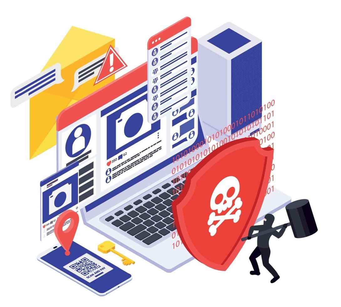 Spyware Protection Isometric Composition vector