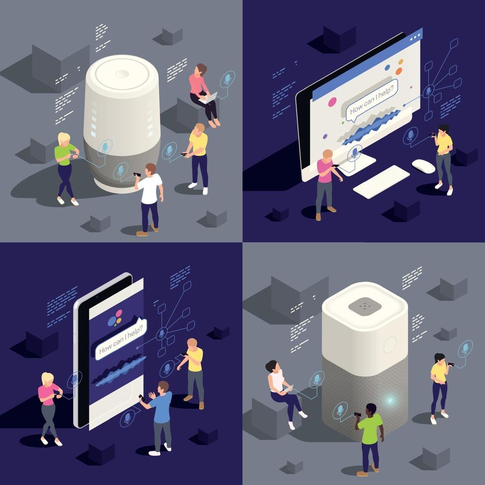 Voice Assistant Isometric Concept vector