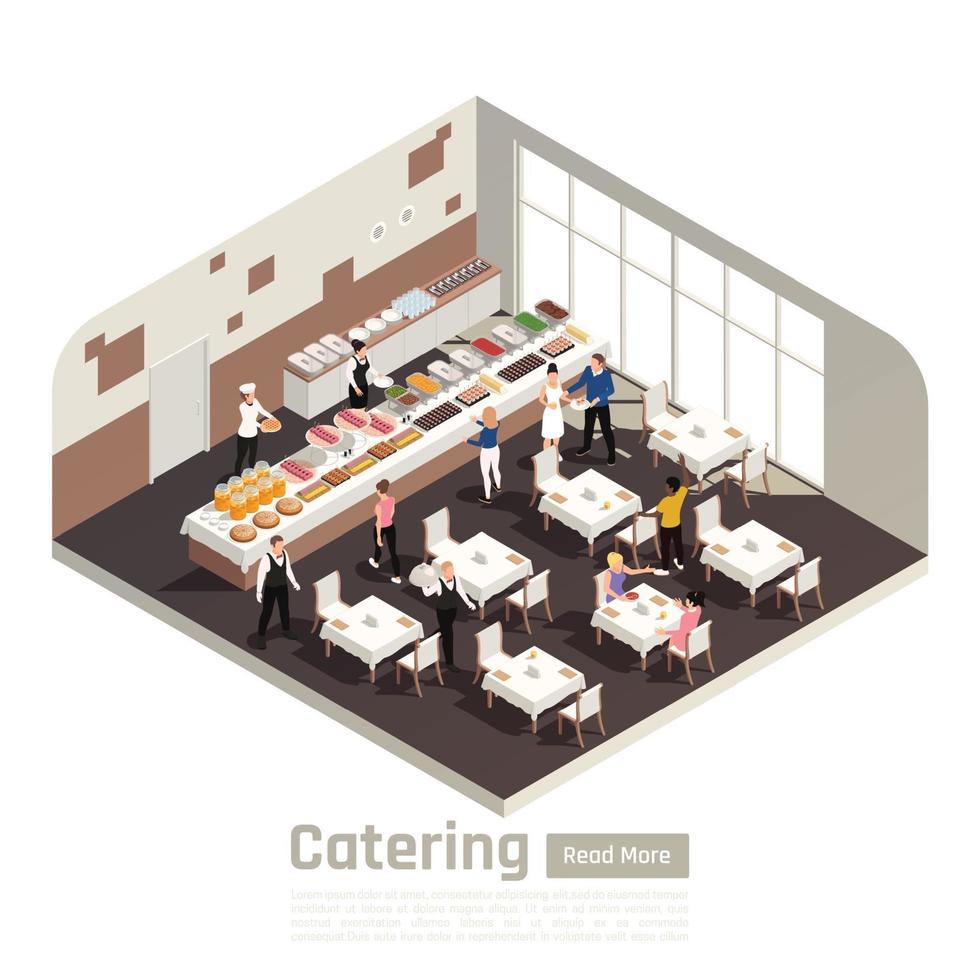 catering servicio buffet isometrico vector