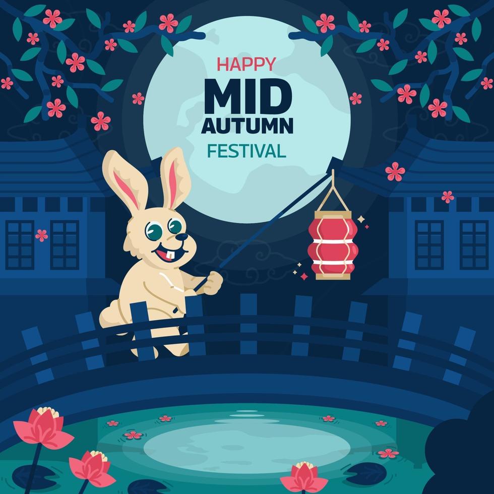 Mid Autumn Festival with Rabbit Carrying Lantern vector