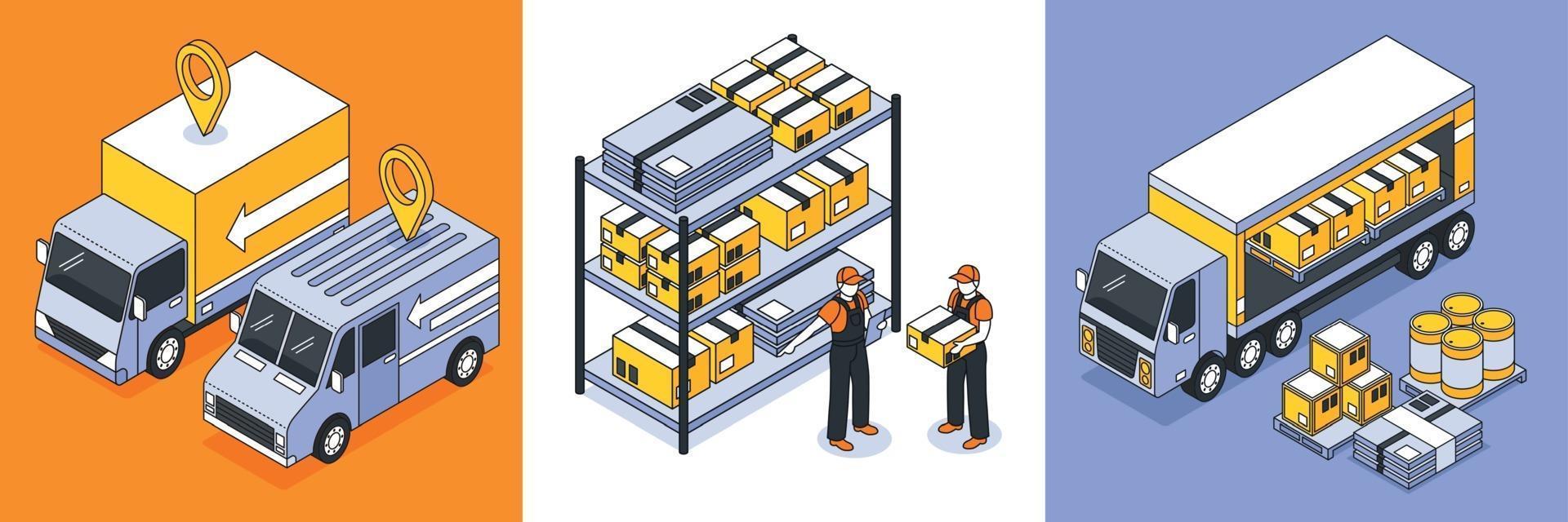 concepto de diseño de logística isométrica vector