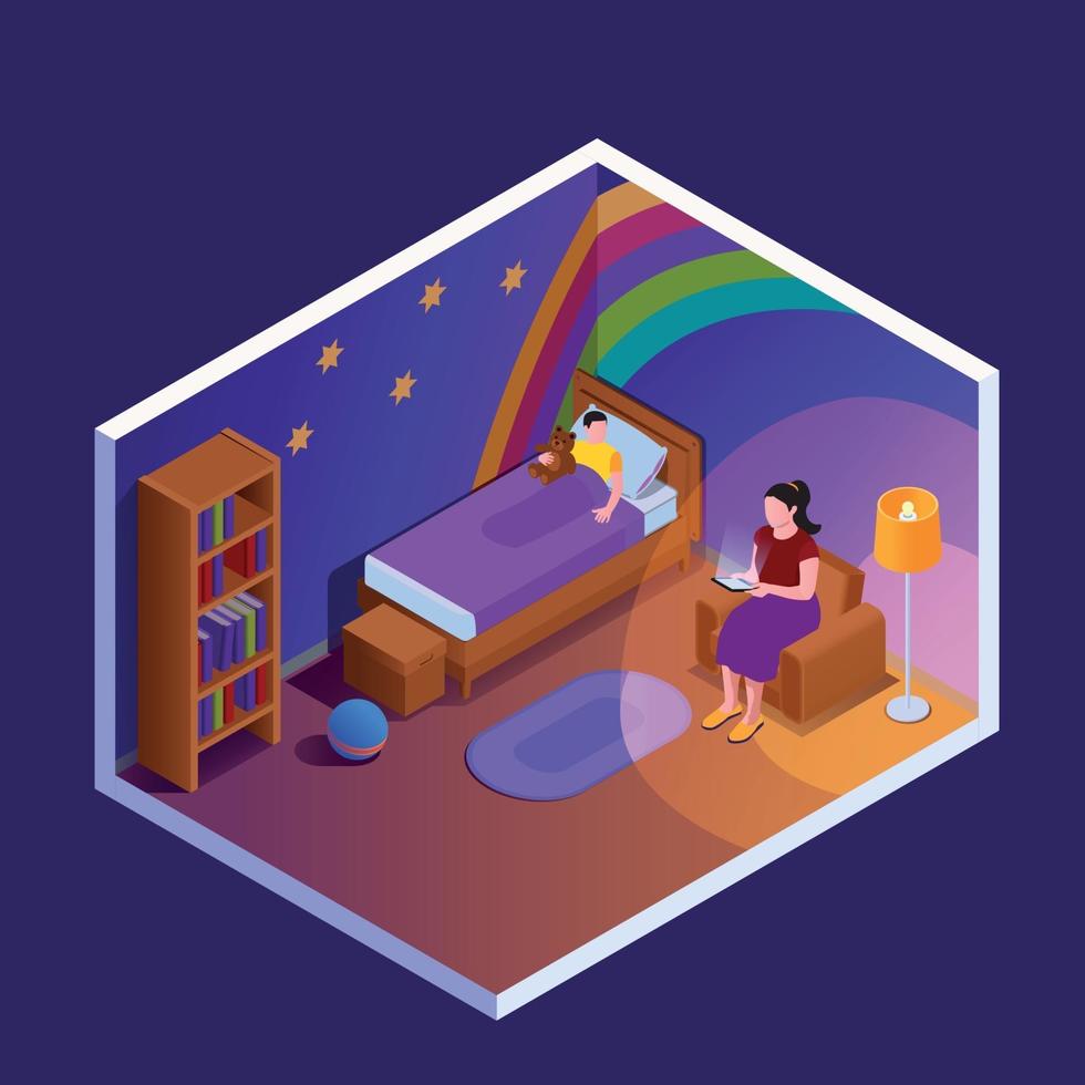 Bedroom Reading Isometric Composition vector