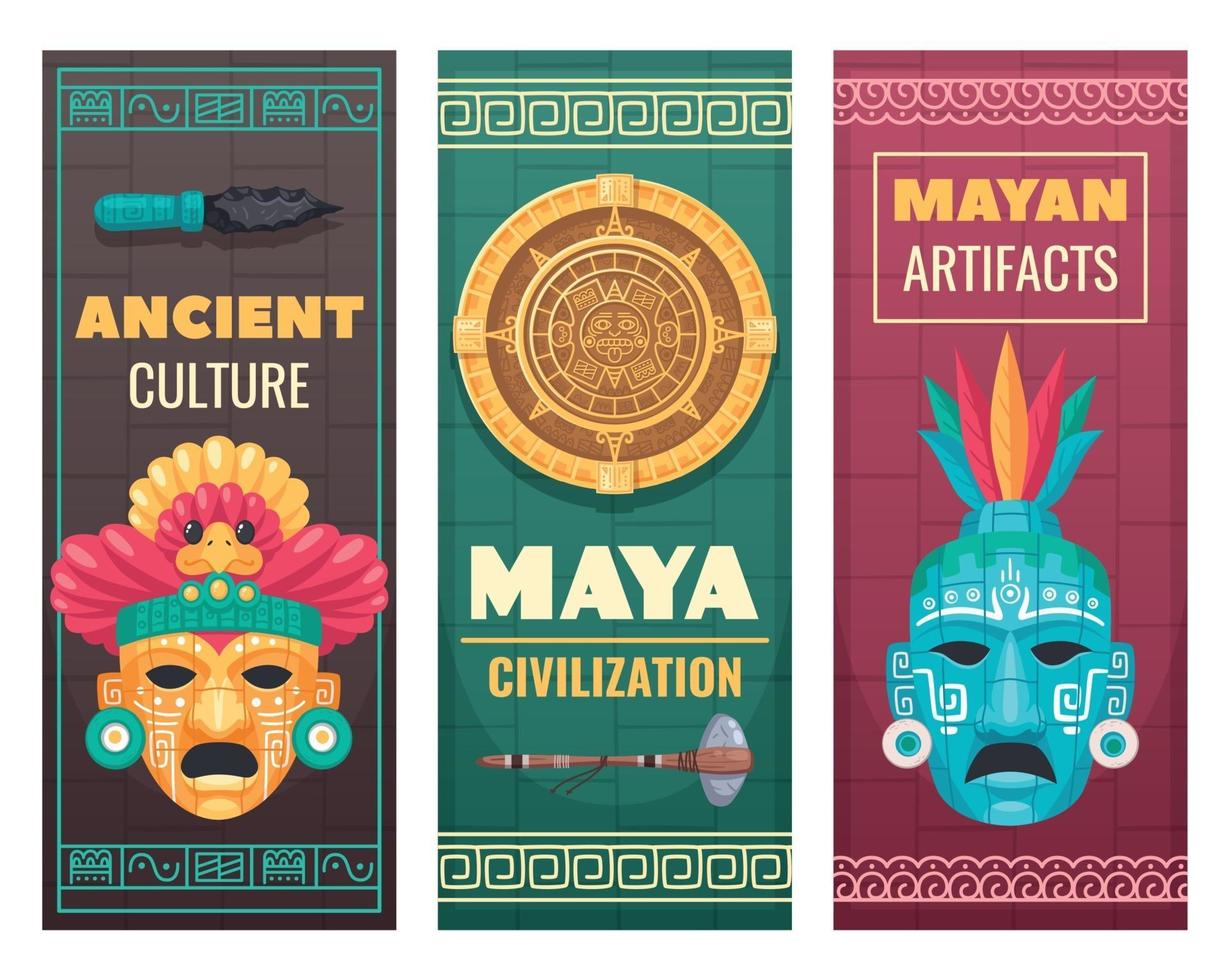 Maya Civilization Cartoon Banners vector