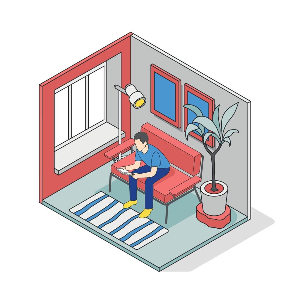 Home Reading Isometric Composition vector