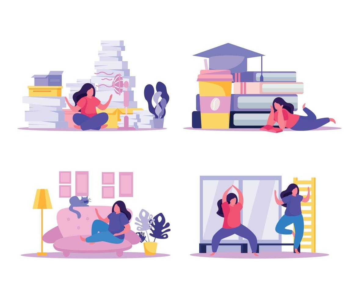 Self Care Concept Flat Set vector