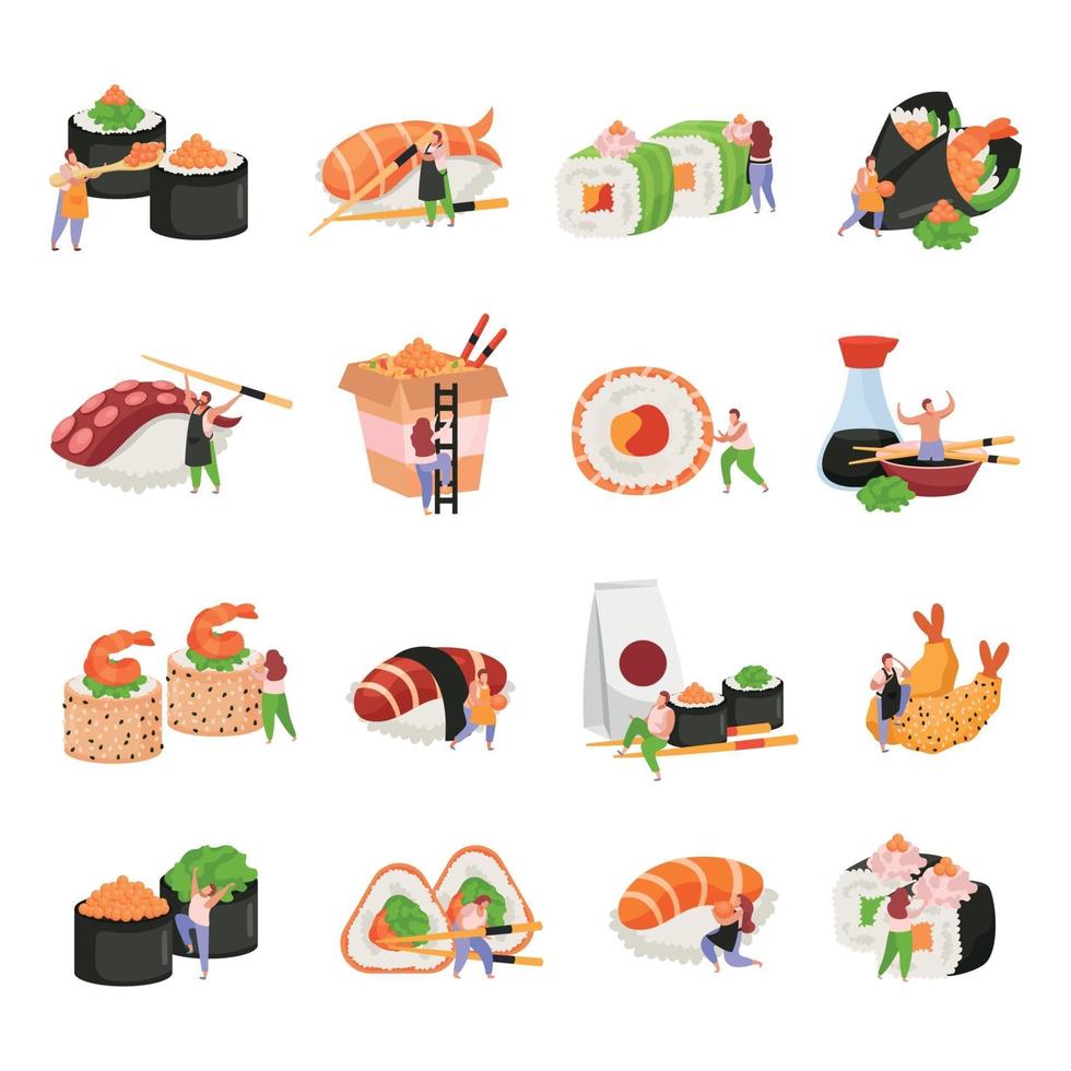 conjunto de iconos planos de sushi vector