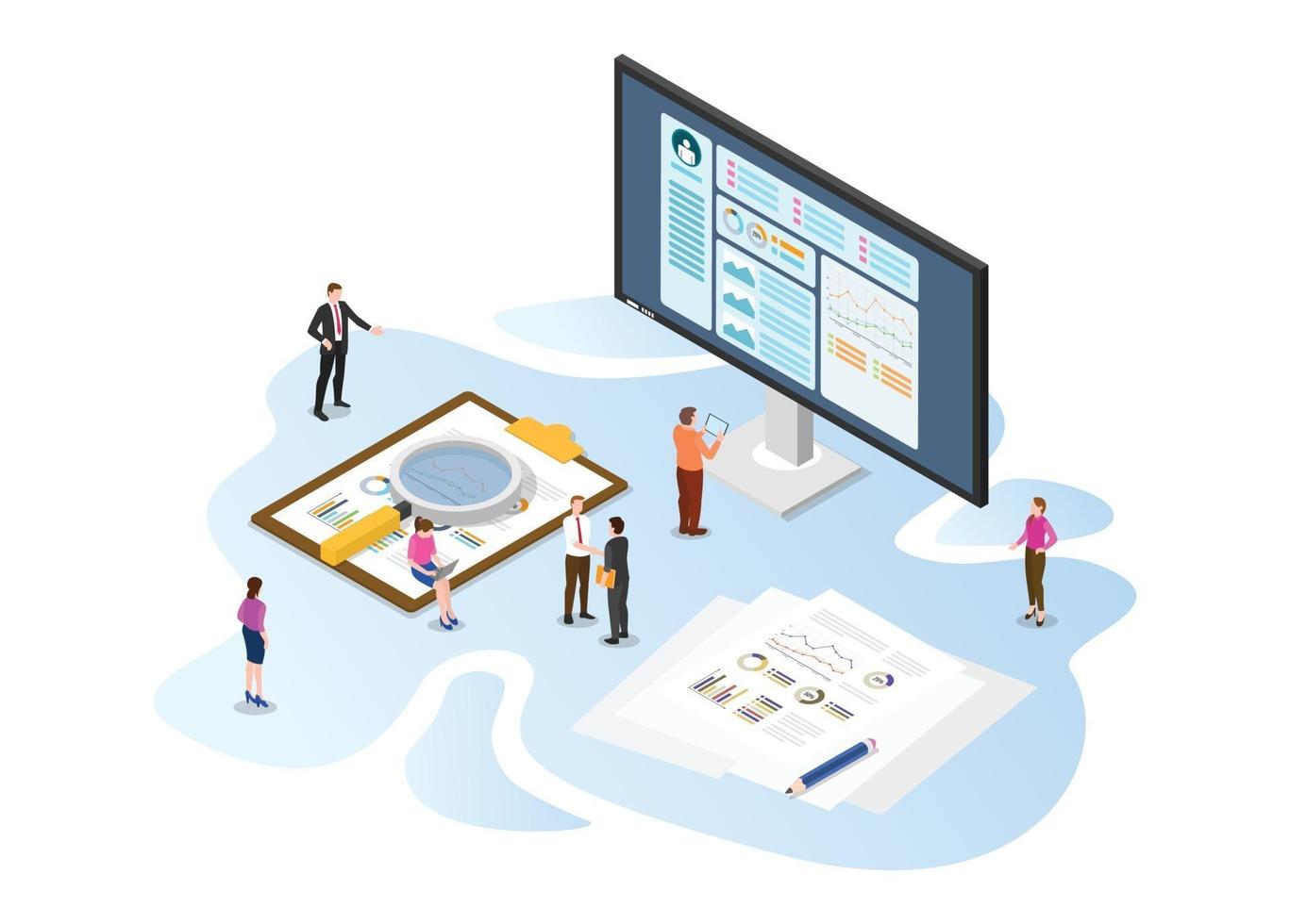 case study concept with modern isometric or 3d style vector