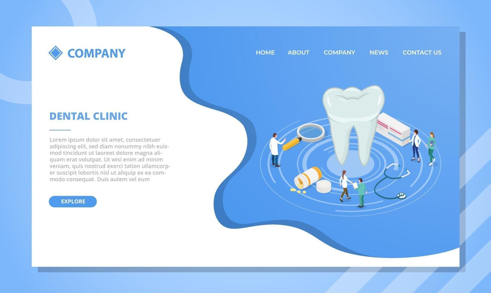 concepto de clínica dental para plantilla de sitio web o aterrizaje vector