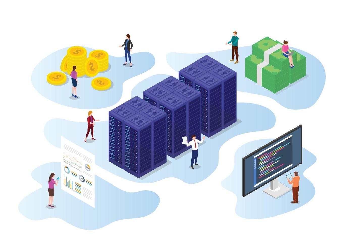 mining industry cryptocurrency with modern flat isometric vector