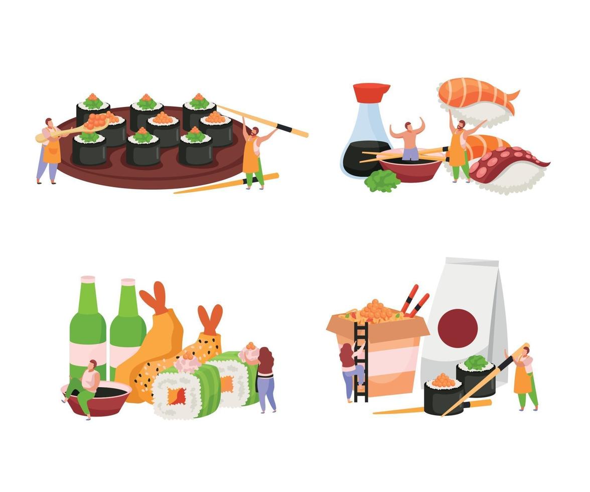 conjunto de iconos de colores planos de sushi vector