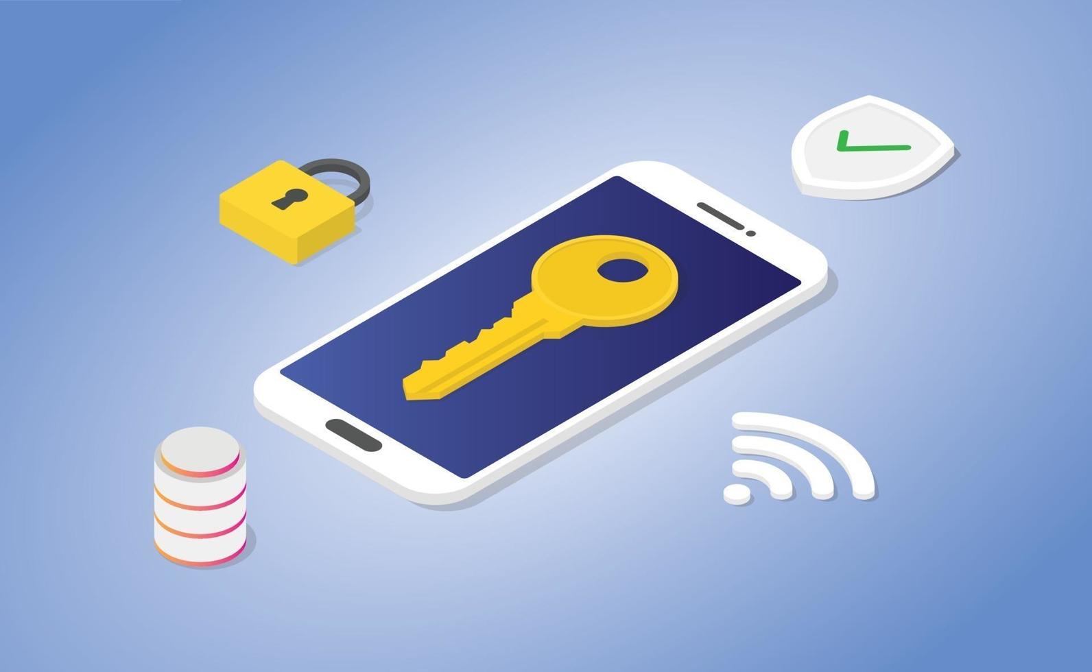 phone security concept with padlock and database shield vector