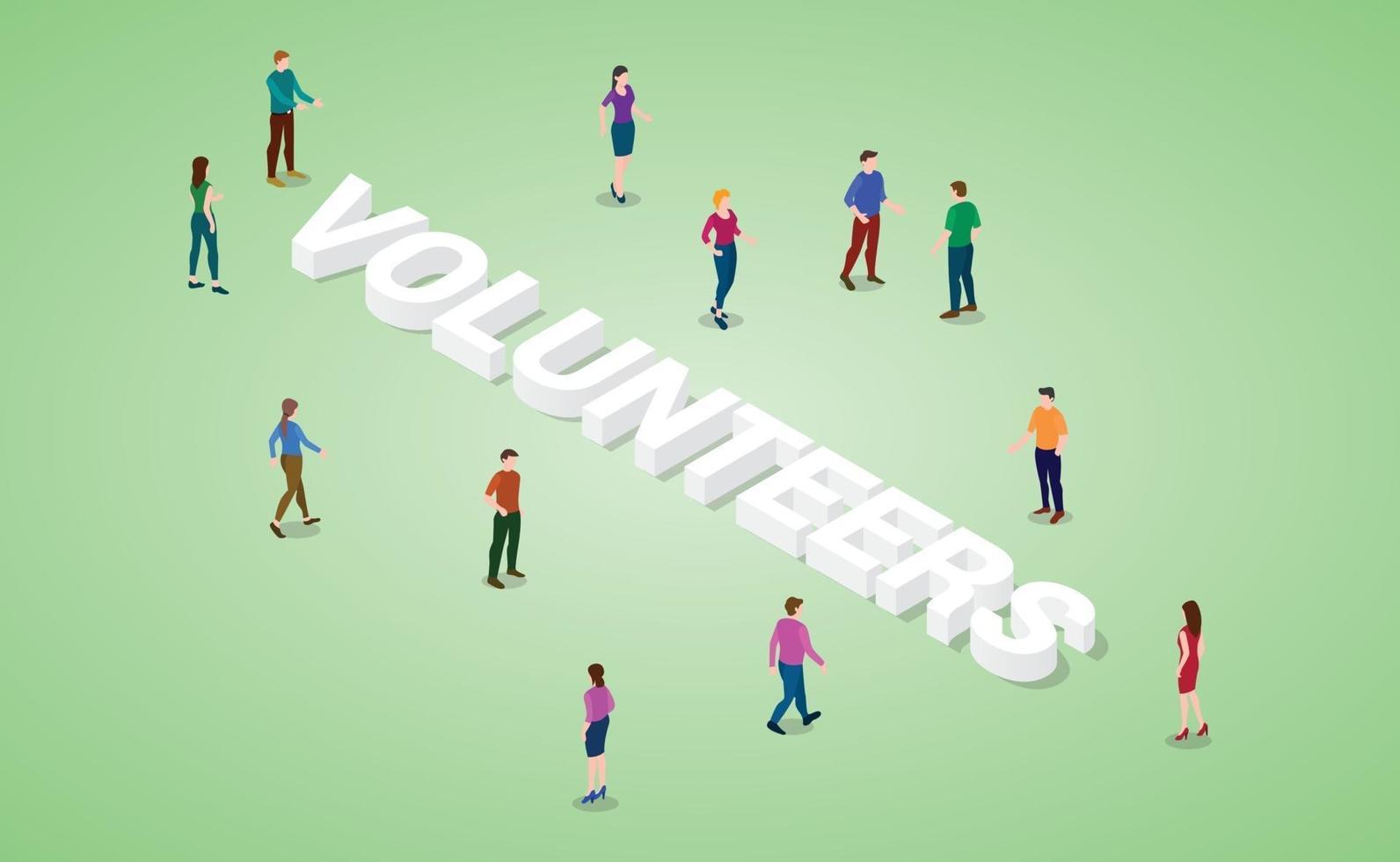 volunteers concept with various people and big word vector