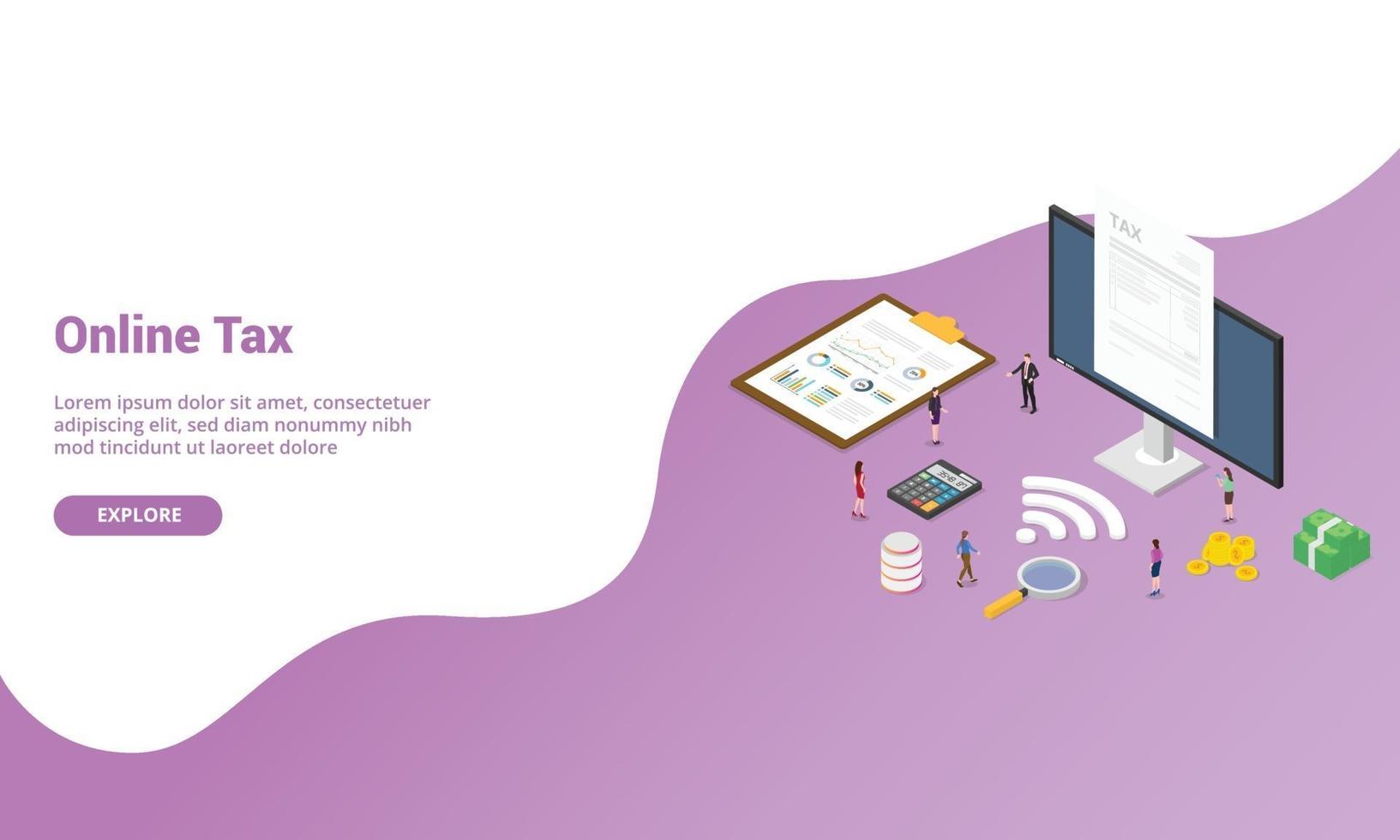online tax report isometric for website template or landing vector