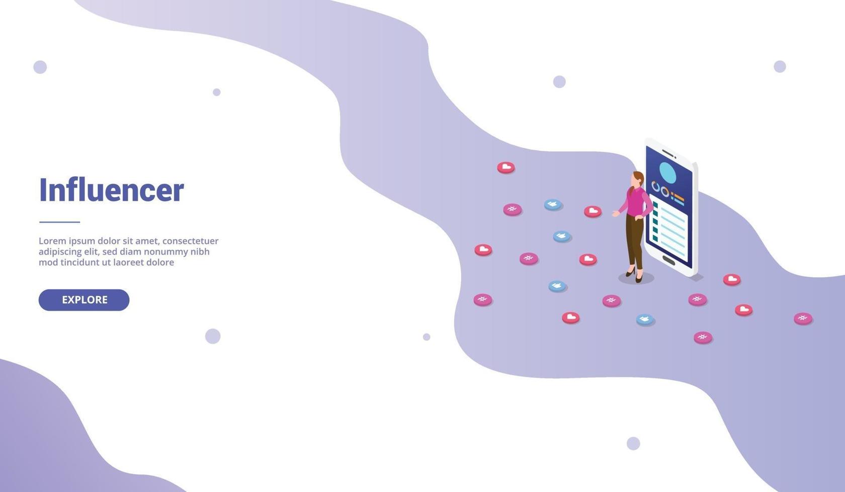 social media influencer marketing business for website template vector