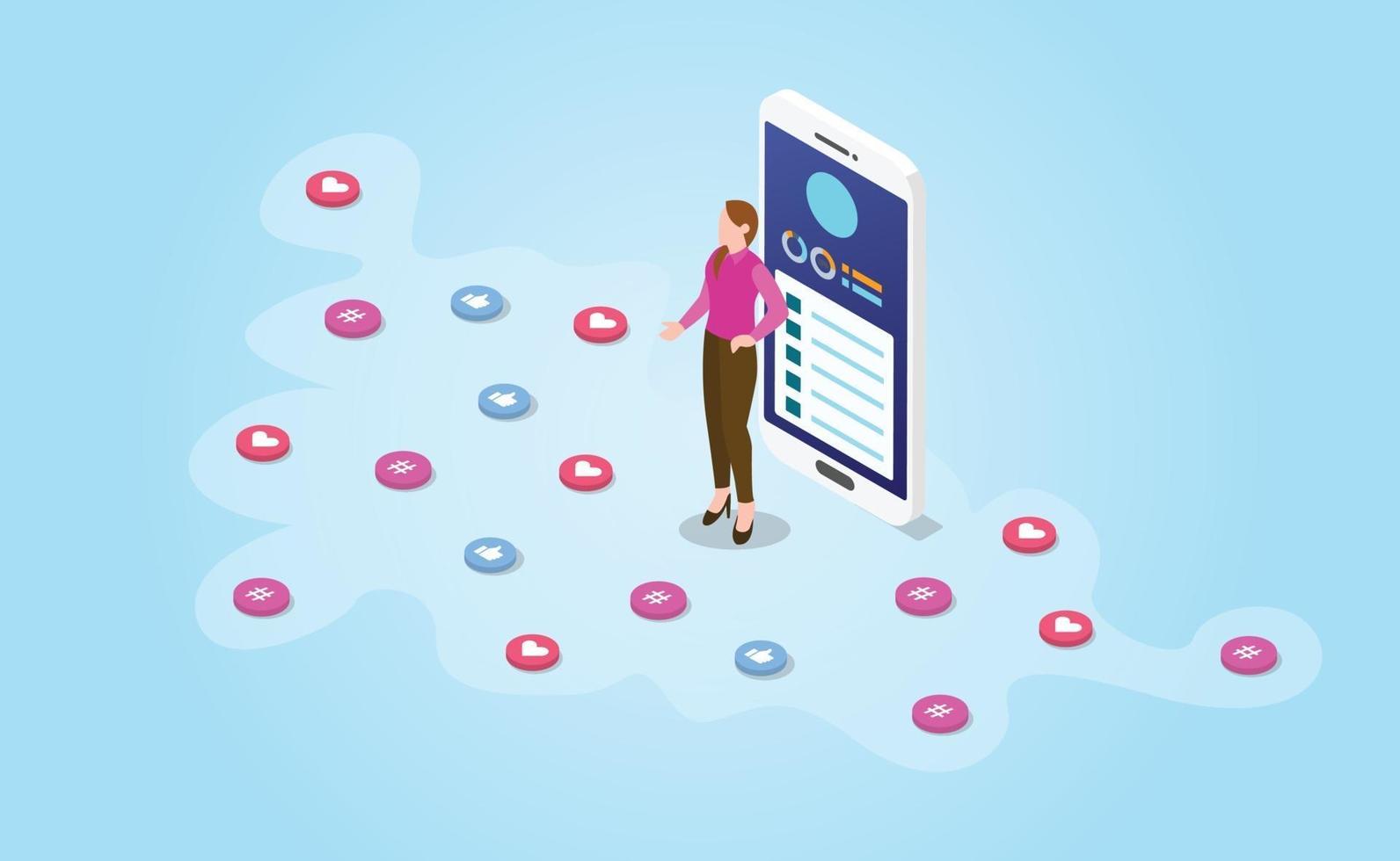 influencer woman with social media icon spreading vector