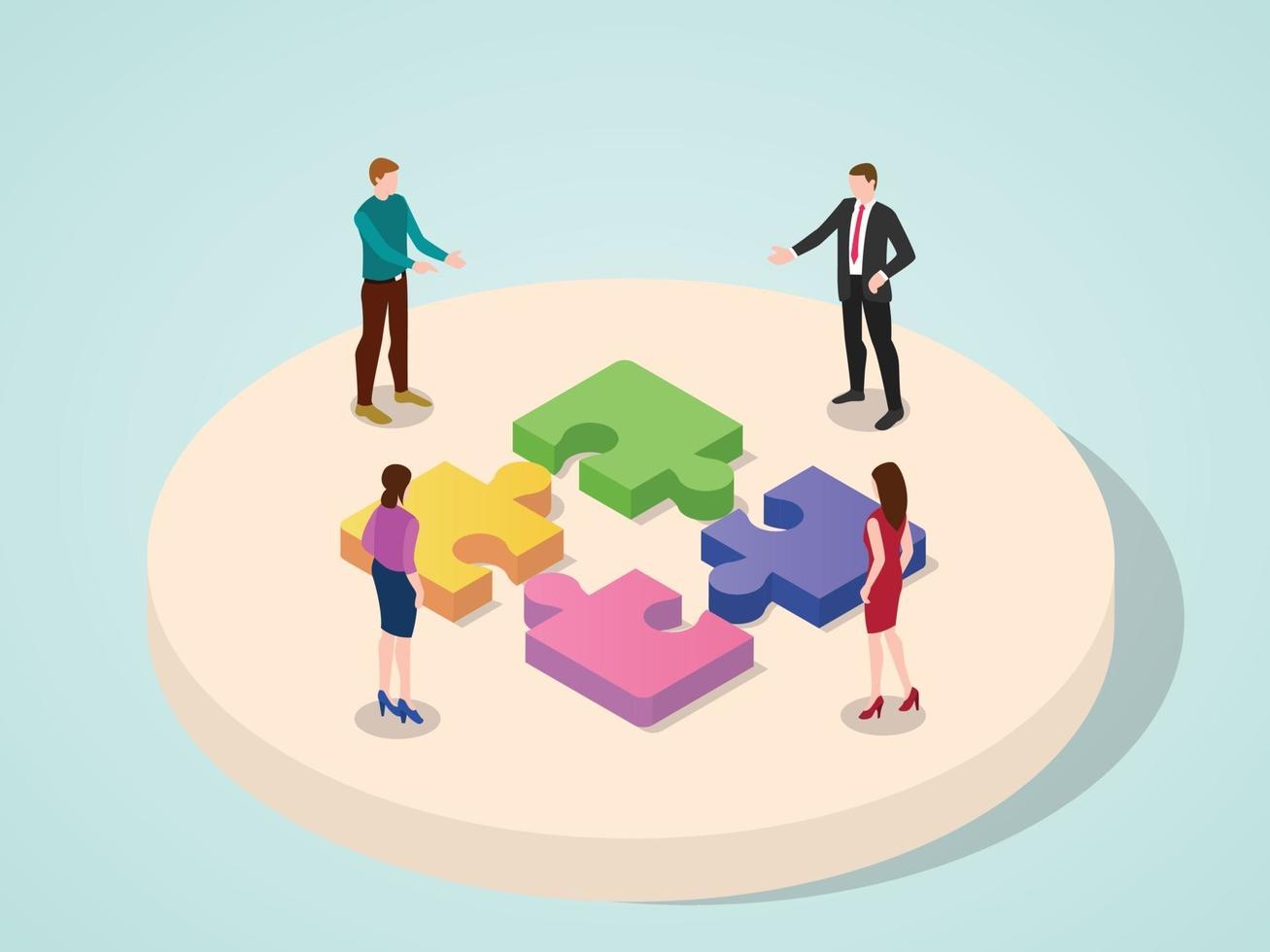 Office team working together collaboration connection puzzle vector