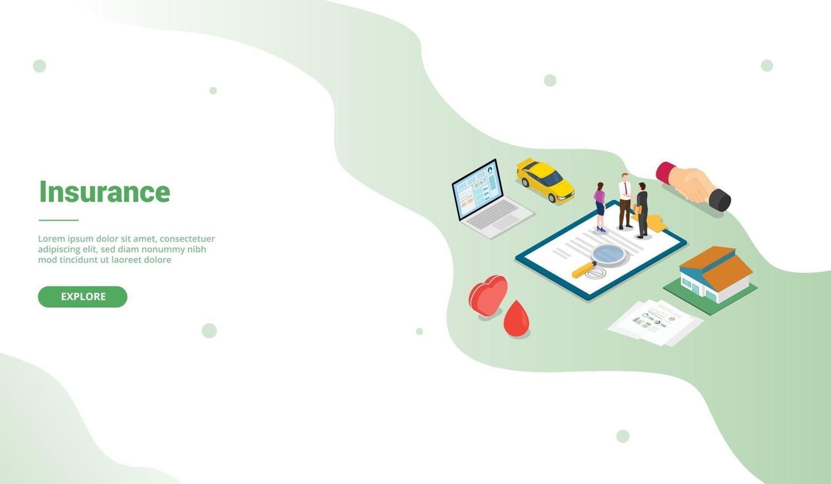 insurance deal with various kinds model with modern isometric vector