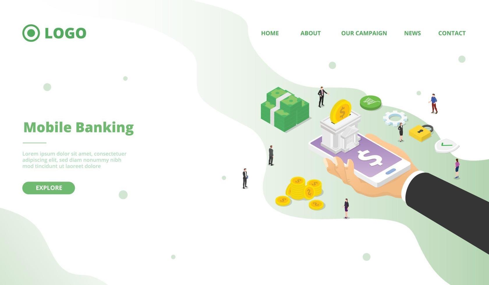 Mobile banking campaign for web website home homepage vector