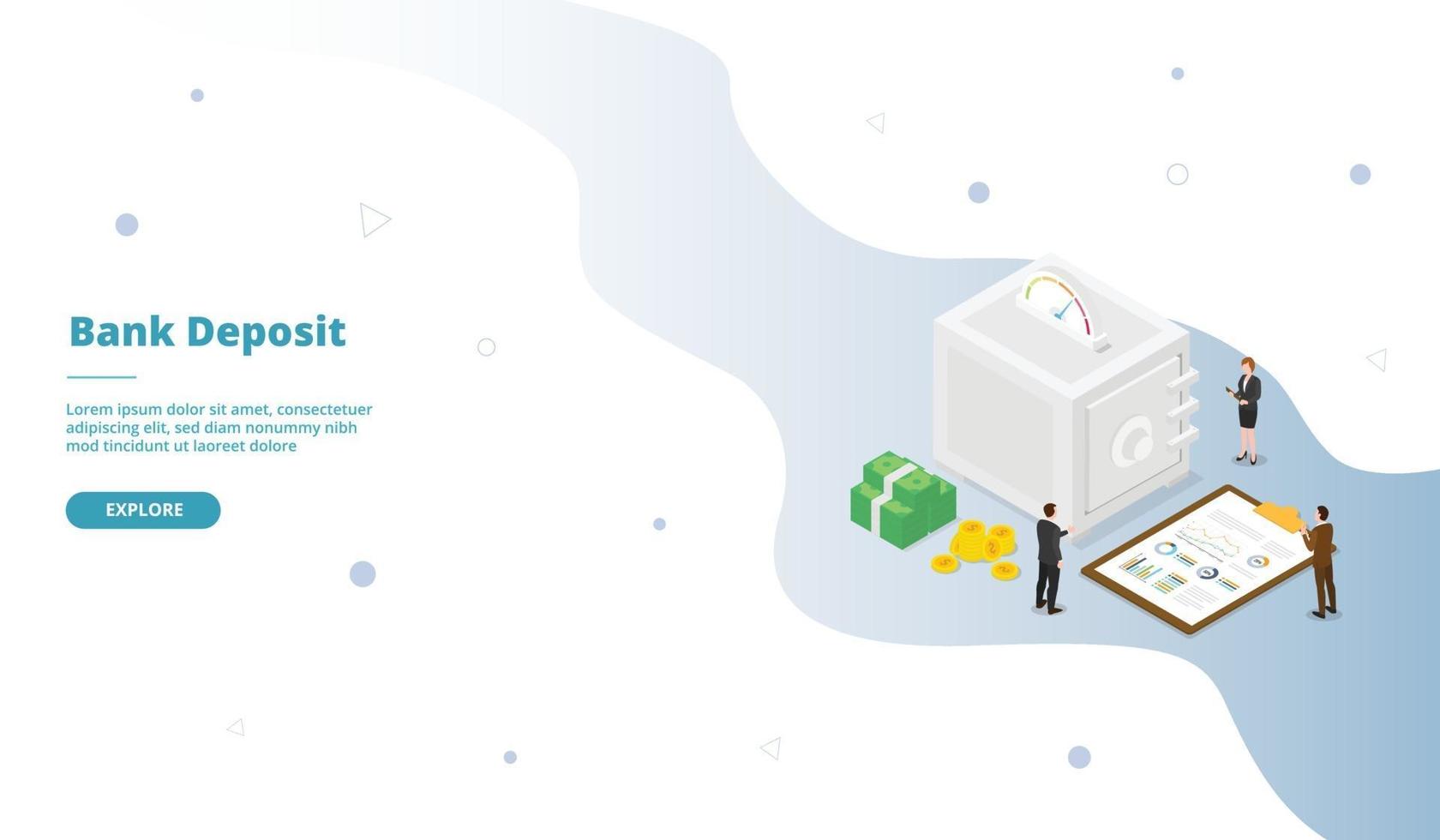 Bank vault deposit safe campaign for web website template vector