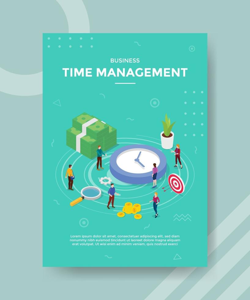 business time management people standing nearby clock vector