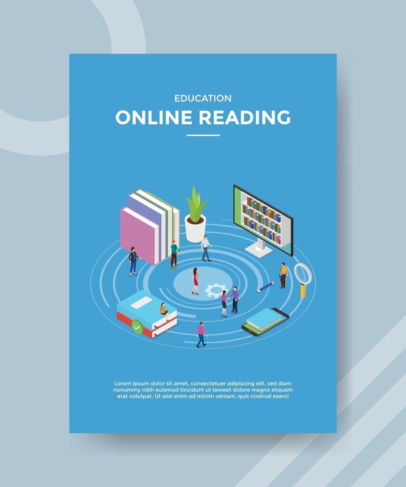 education online reading people around book computer vector