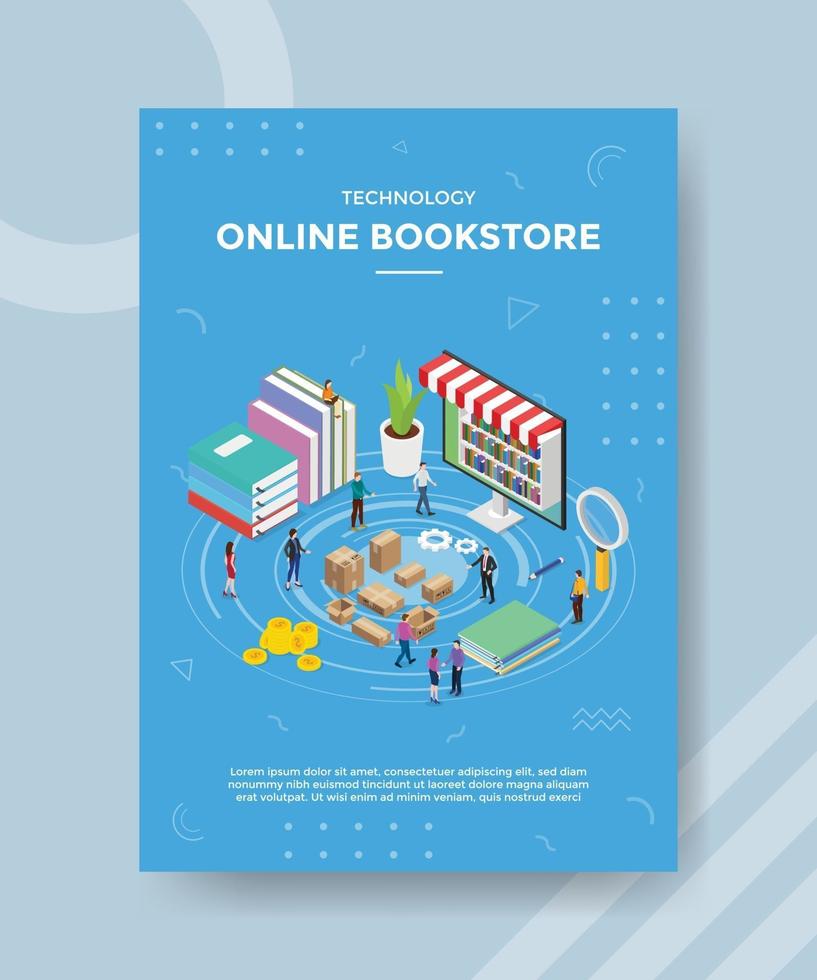 technology online bookstore people standing near book vector