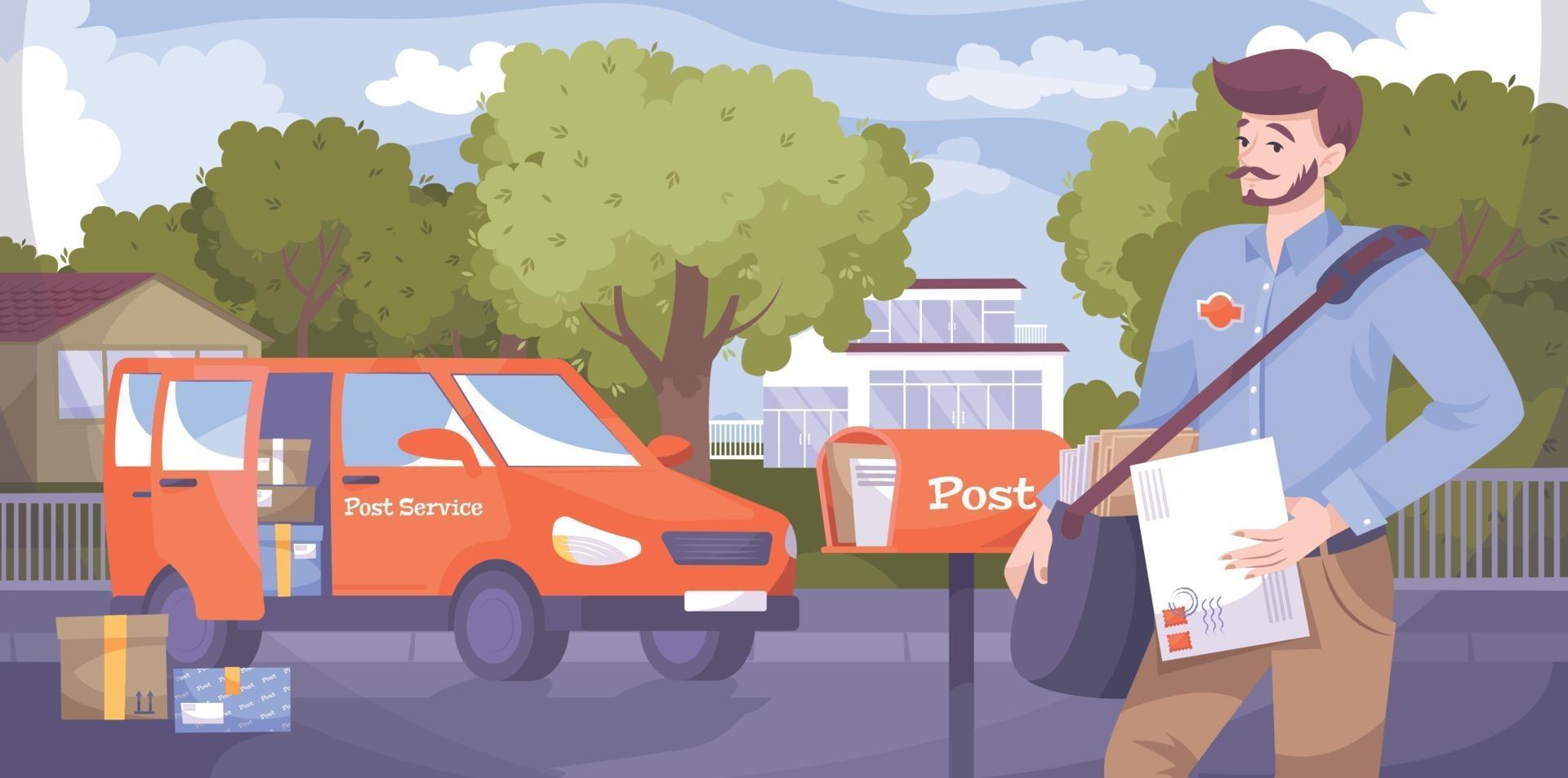 Postman Service Flat Composition vector