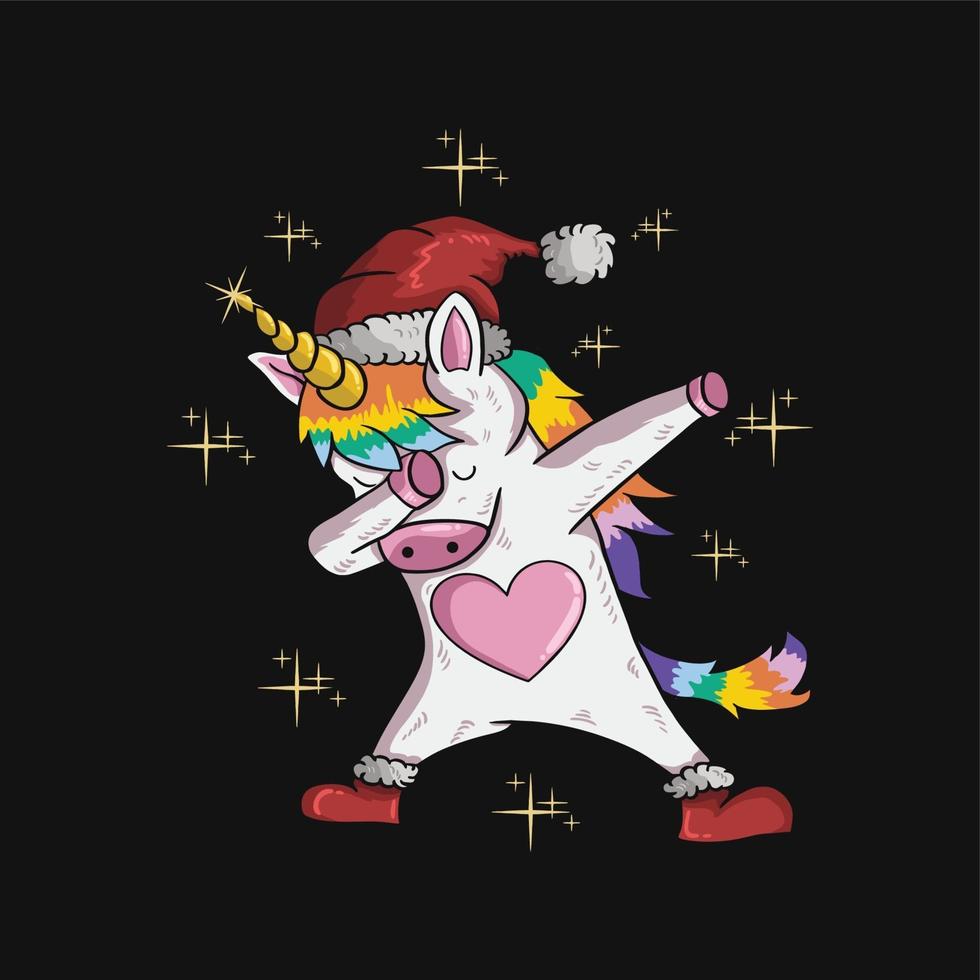 Cute unicorn Christmas dabbing dance illustration graphic vector
