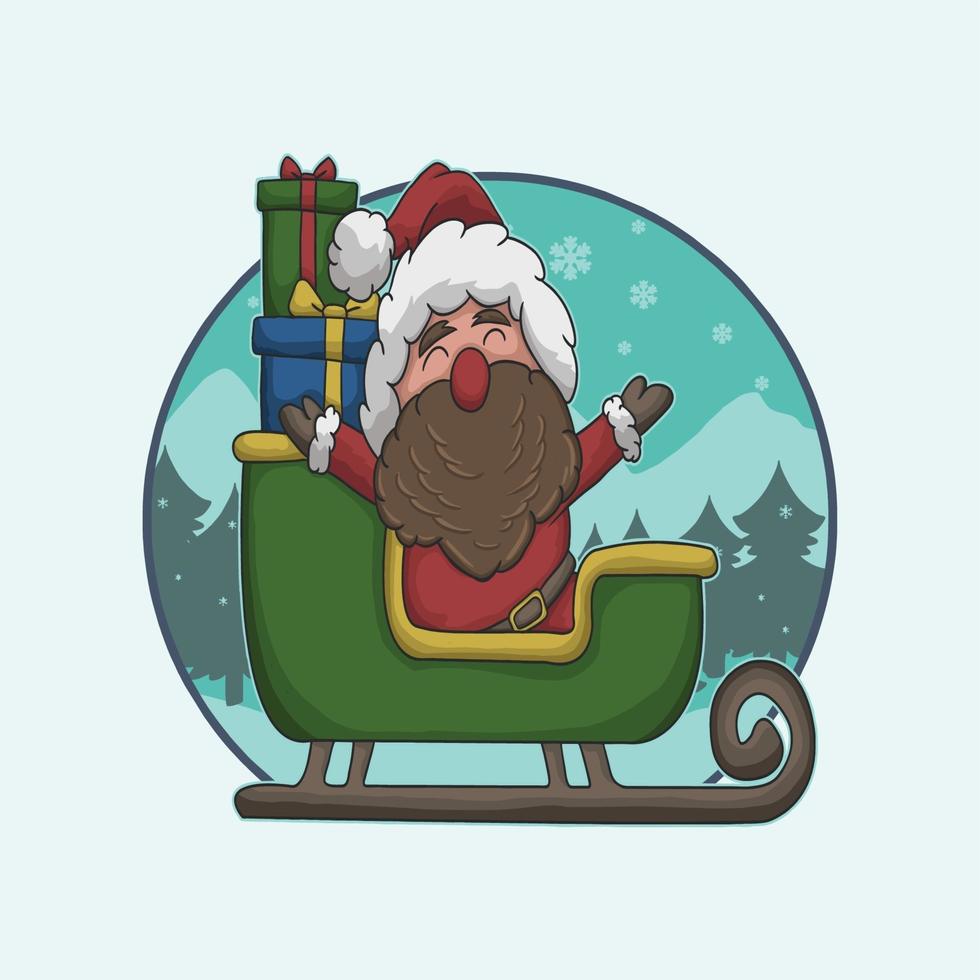 Old santa claus distributes gifts by riding his chariots vector