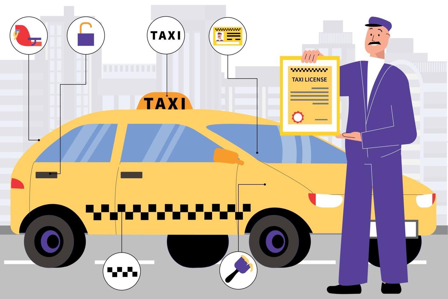 composición plana de licencia de taxi vector