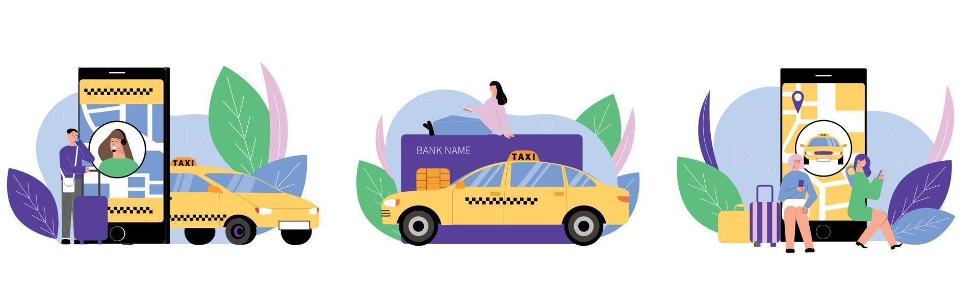 Taxi Services Flat Compositions vector